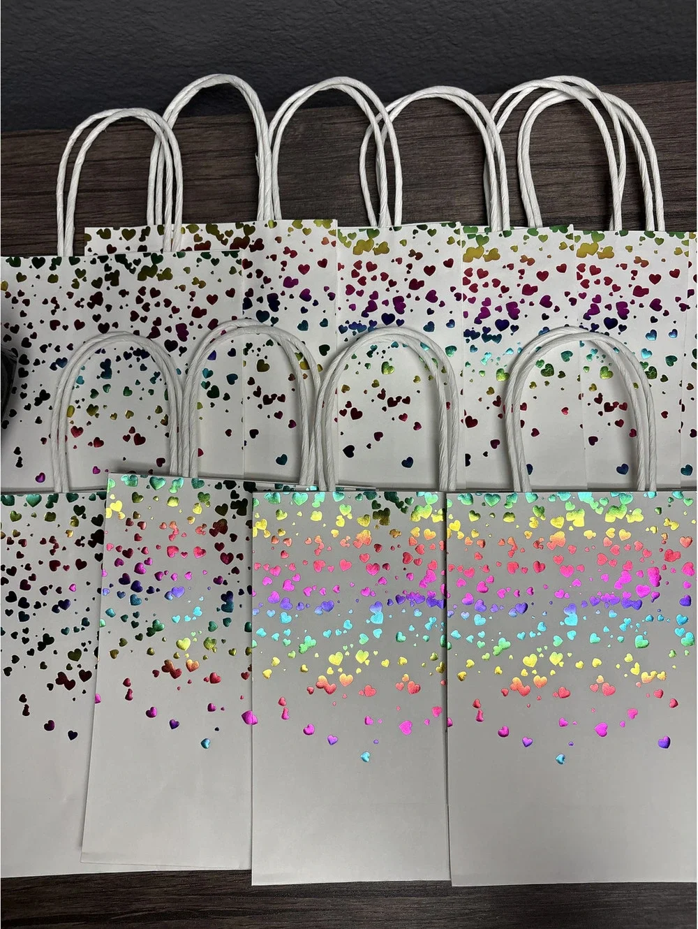 White & Rainbow Holographic Foil Heart Decorative Paper Gift Bags (Bundle)